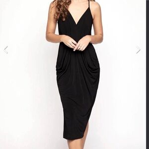 BCBGeneration Della Women’s Sleeveless Draped Midi Dress w/ Front Pockets Black